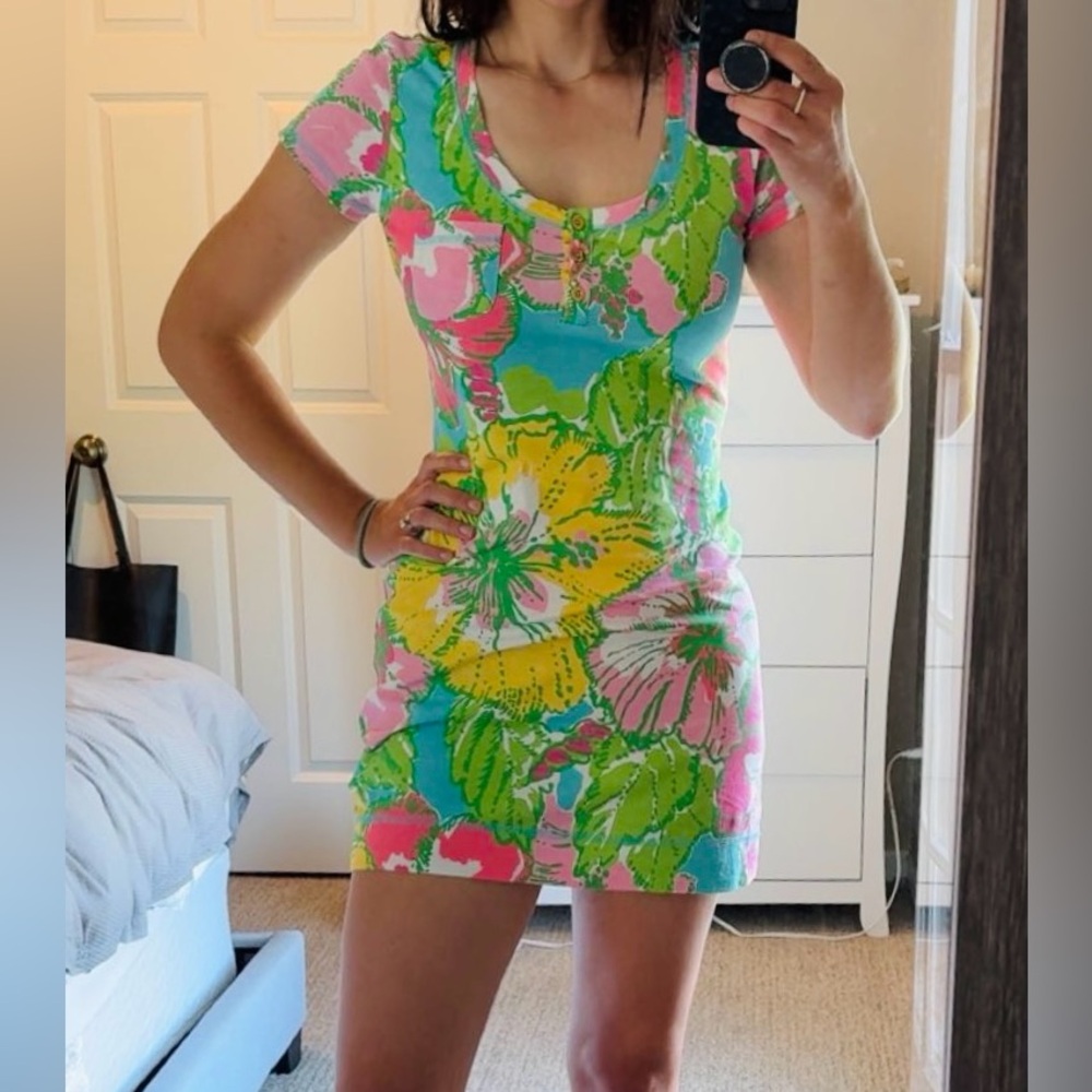 Lilly Pulitzer Pink and Green Bodycon Mini Dress